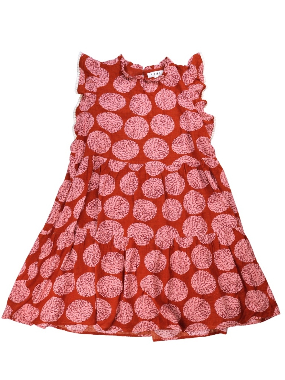 THML Ruffle Tiered Polka Dot Dress Size Large Pink Orange Cotton Blend